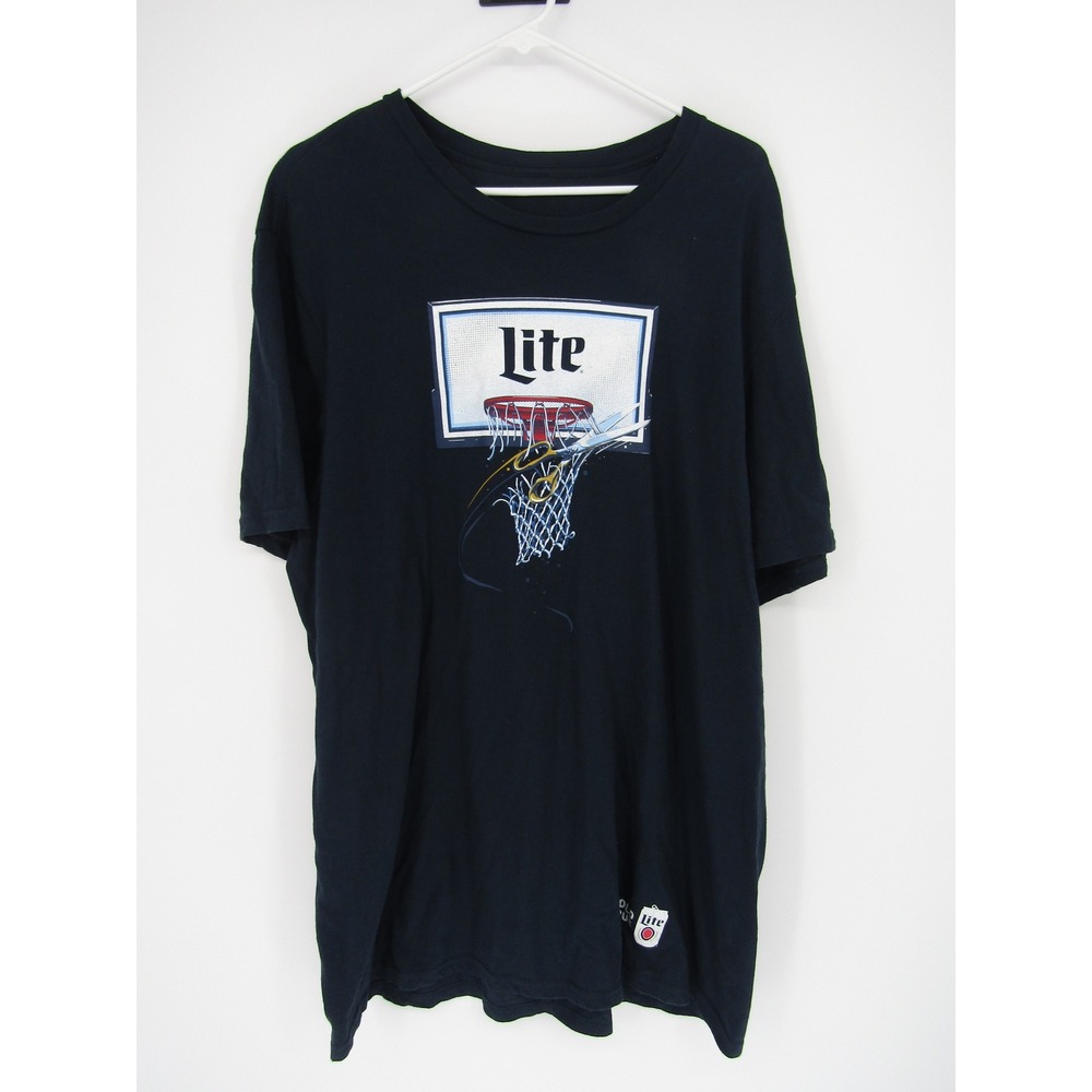 Miller Lite Graphic T-Shirt Mens XL Black Basketball Hoop Hold True Short Sleeve